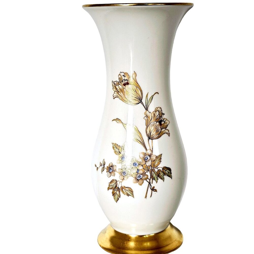 Krautheim Floral Gilded Vase 10" Regencycore Selb Bavaria Germany gold accent